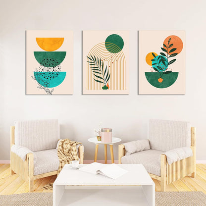 Gisipameis Boho Wall Art Set of 3 Mid Century Modern Wall Decor Framed Canvas Print 12"x16" Minimalist Wall Art Geometric Abstract Modern Neutral Boho Wall Art Decor for Living Room Bathroom