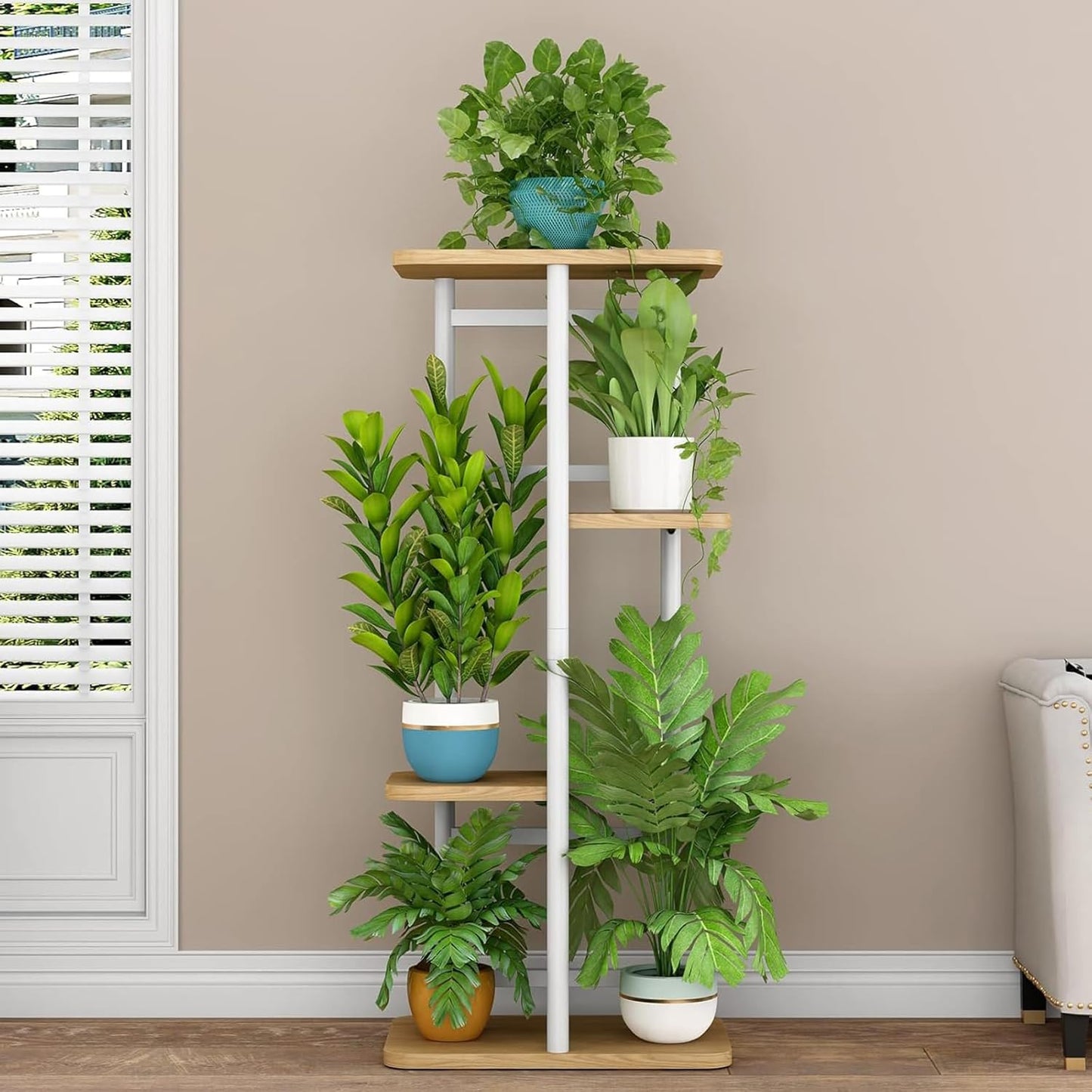 4 Tier 5 Potted Indoor Plant Stand, Flower Plants Shelf Multiple Stands for Outdoor Garden Living Room Balcony Corner, 36*23*74Cm