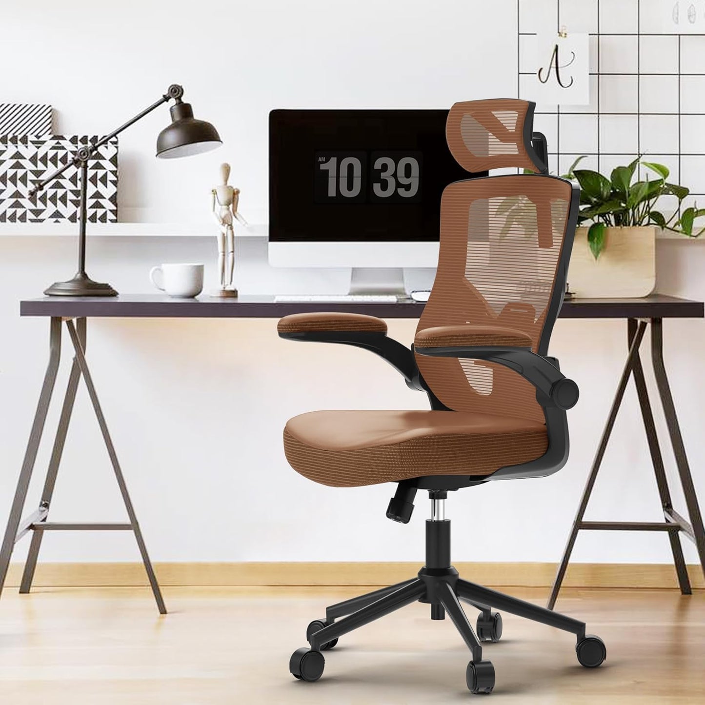 𝑯𝑶𝑴𝑬 𝑶𝑭𝑭𝑰𝑪𝑬 𝑪𝑯𝑨𝑰𝑹, Ergonomic Mesh Desk Chair, High Back Computer Chair- Adjustable Headrest with Flip-Up Arms, Lumbar Support, Swivel Executive Task Chair (Modern, White)