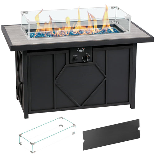 Bali Outdoors Propane Fire Pit Table, 42 inch 60,000 BTU Gas FirePit Table with Glass Wind Guard, Rectangular Fire Pit with Tile Tabletop