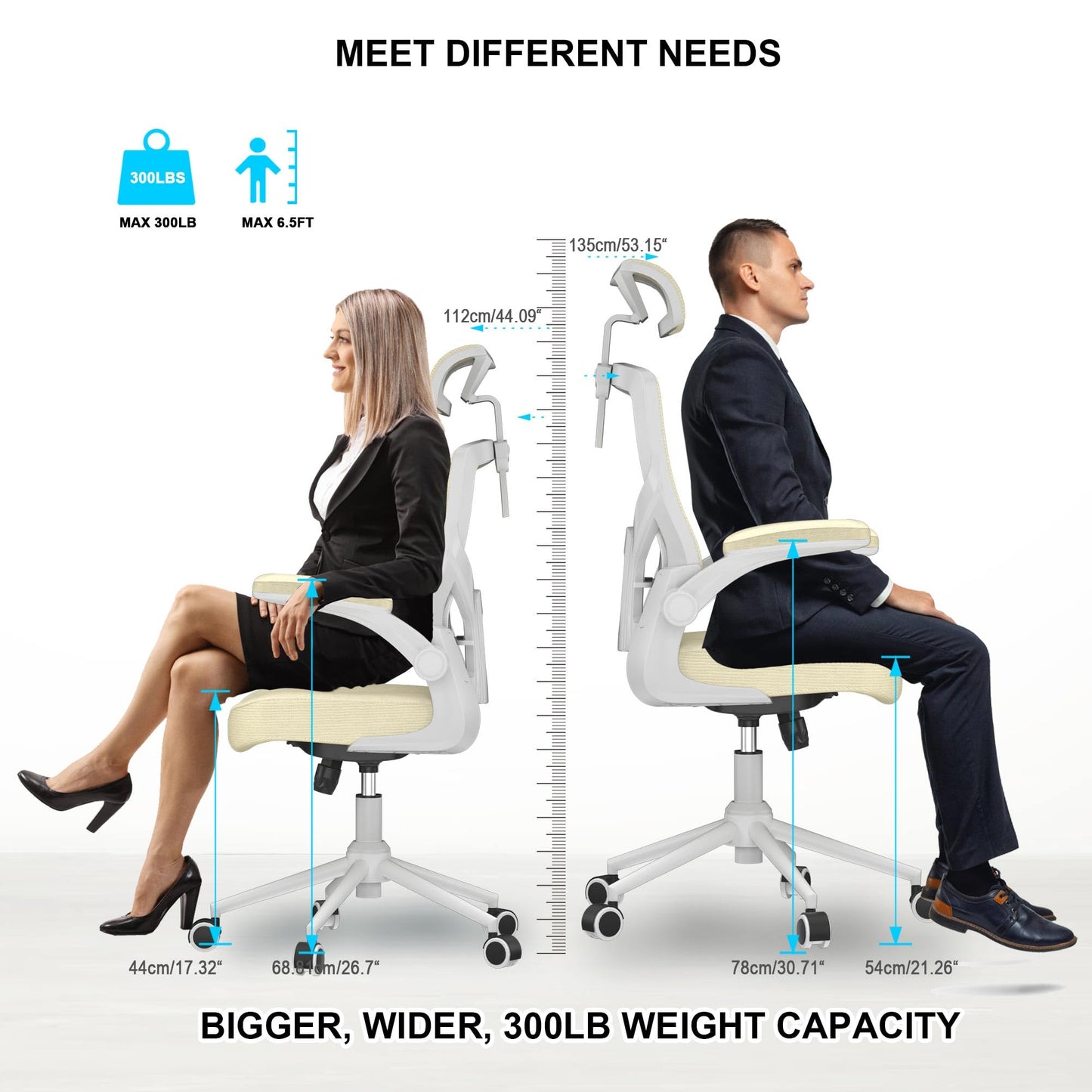 𝑯𝑶𝑴𝑬 𝑶𝑭𝑭𝑰𝑪𝑬 𝑪𝑯𝑨𝑰𝑹, Ergonomic Mesh Desk Chair, High Back Computer Chair- Adjustable Headrest with Flip-Up Arms, Lumbar Support, Swivel Executive Task Chair (Modern, White)