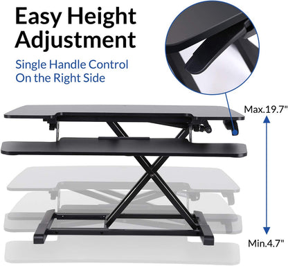 FLEXISPOT Standing Desk Converter - 89CM Height Adjustable Standing Desk Riser, Black Home Sit Stand Workstation Office Desk for Dual Monitors and Laptop（M7MB）