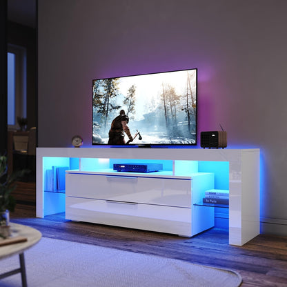 ELEGANT TV Cabinet Furniture with LED Lighting, 200cm High Gloss Black Entertainment Unit