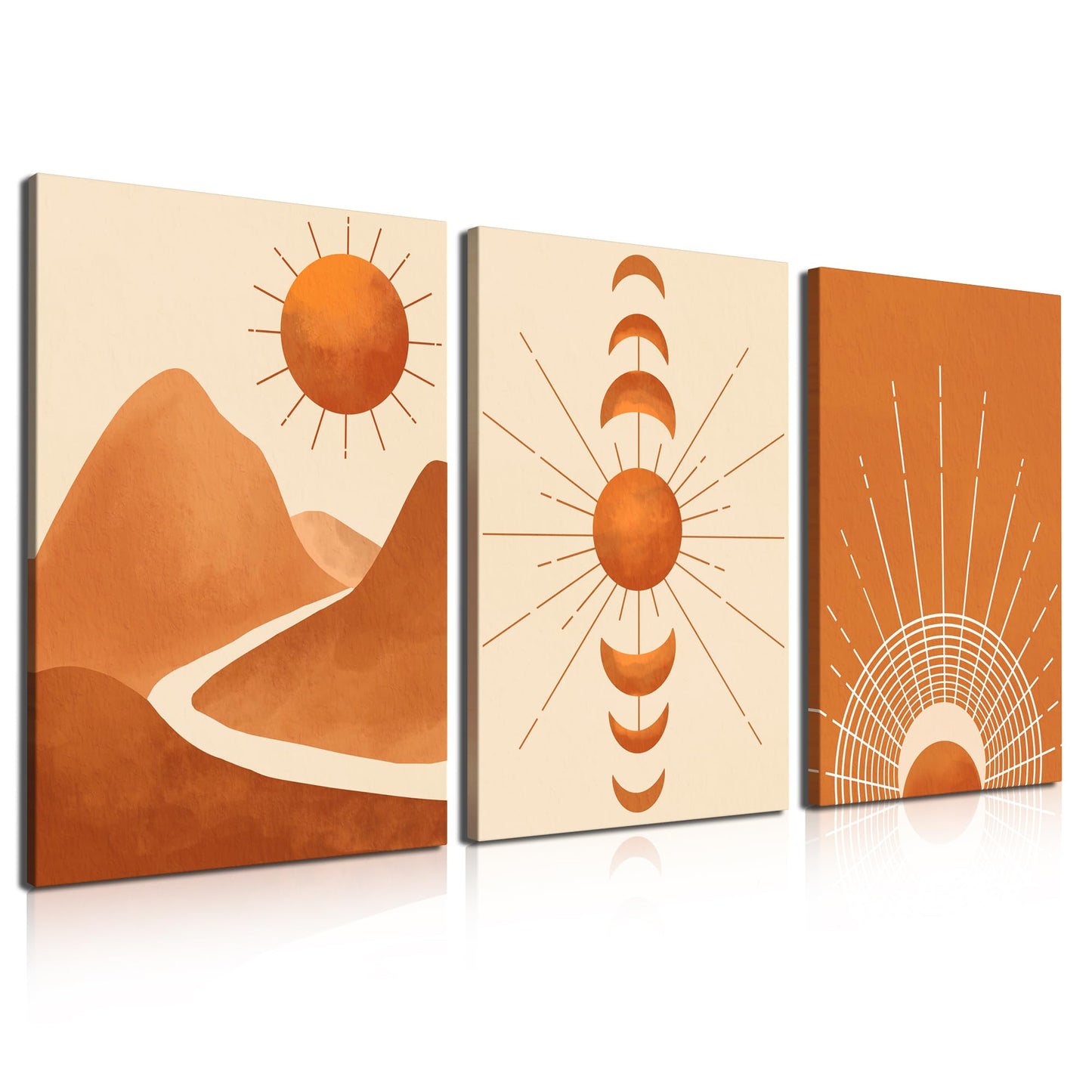 Gisipameis Boho Wall Art Set of 3 Mid Century Modern Wall Decor Framed Canvas Print 12"x16" Minimalist Wall Art Geometric Abstract Modern Neutral Boho Wall Art Decor for Living Room Bathroom