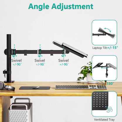 WALI Laptop Tray Desk Mount for 1 Laptop Notebook Up to 17 Inch, Fully Adjustable, 22 Lbs Capacity with Vented Cooling Platform Stand (M00Lp)