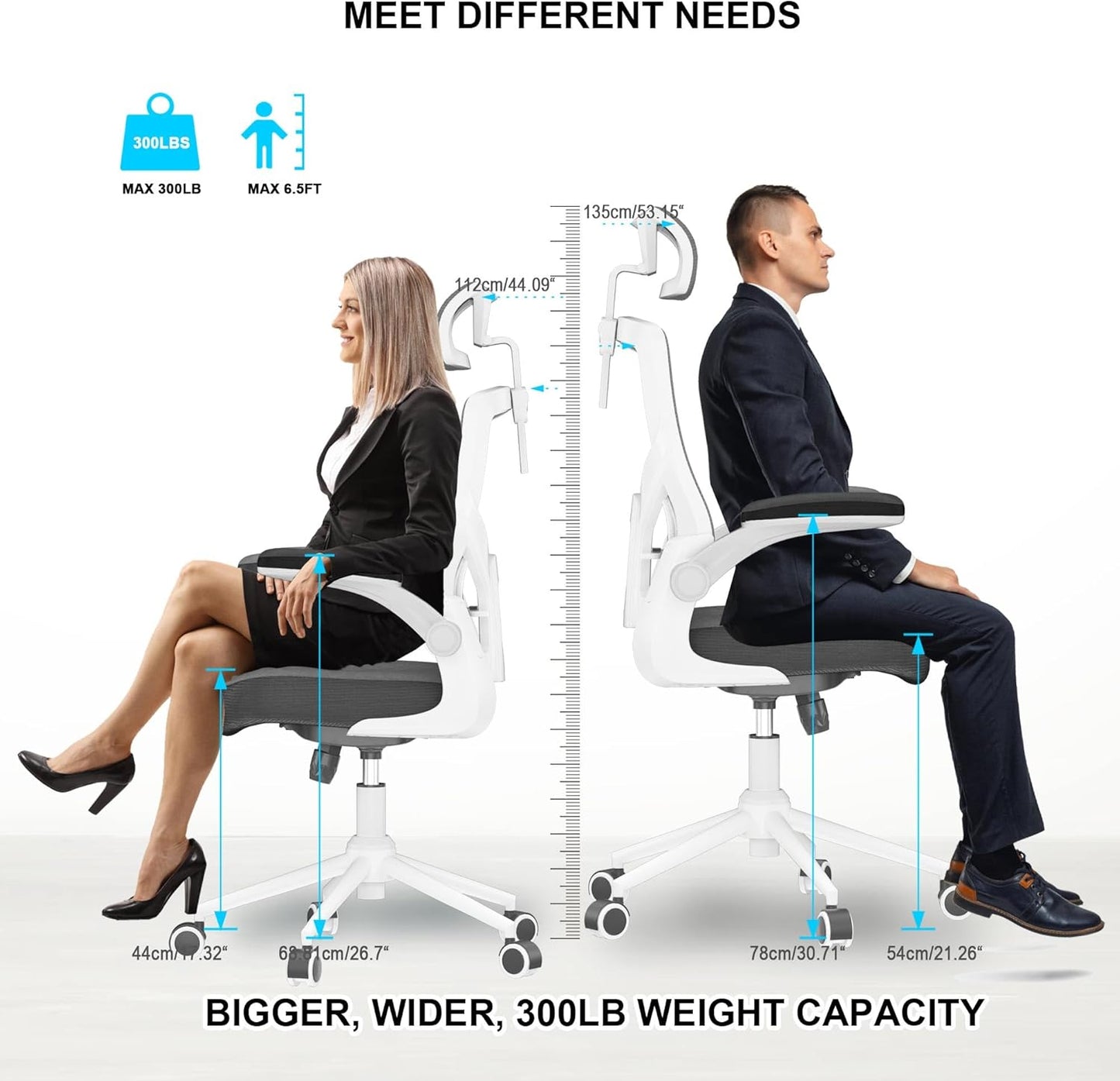 𝑯𝑶𝑴𝑬 𝑶𝑭𝑭𝑰𝑪𝑬 𝑪𝑯𝑨𝑰𝑹, Ergonomic Mesh Desk Chair, High Back Computer Chair- Adjustable Headrest with Flip-Up Arms, Lumbar Support, Swivel Executive Task Chair (Modern, White)