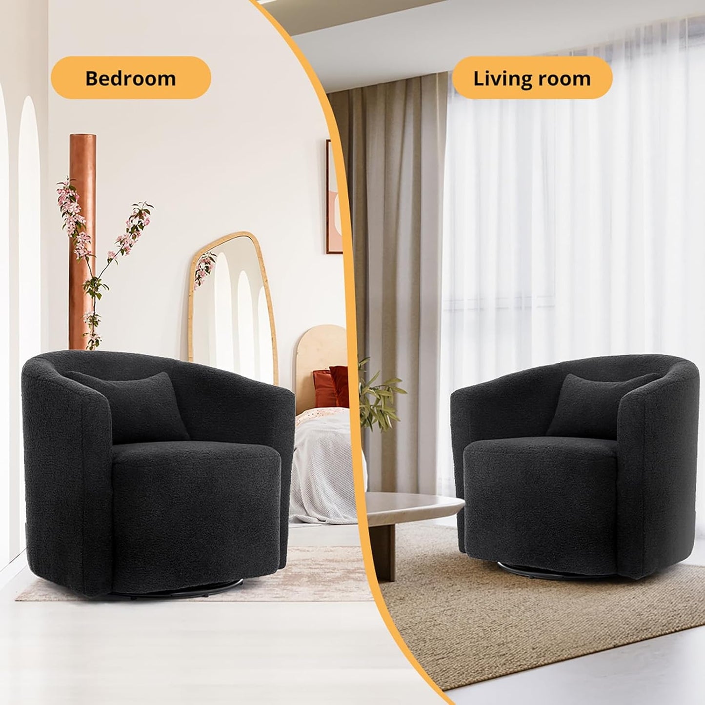 LEVEDE Round Swivel Chair for Living Room - Comfortable Round Sofa Chair Swivel with Boucle Fabric, Includes A Cozy Lumbar Pillow, Swivel Barrel Chair (70cm x 78cm x 72cm, Beige)