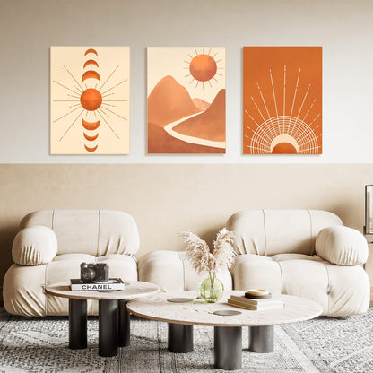 Gisipameis Boho Wall Art Set of 3 Mid Century Modern Wall Decor Framed Canvas Print 12"x16" Minimalist Wall Art Geometric Abstract Modern Neutral Boho Wall Art Decor for Living Room Bathroom