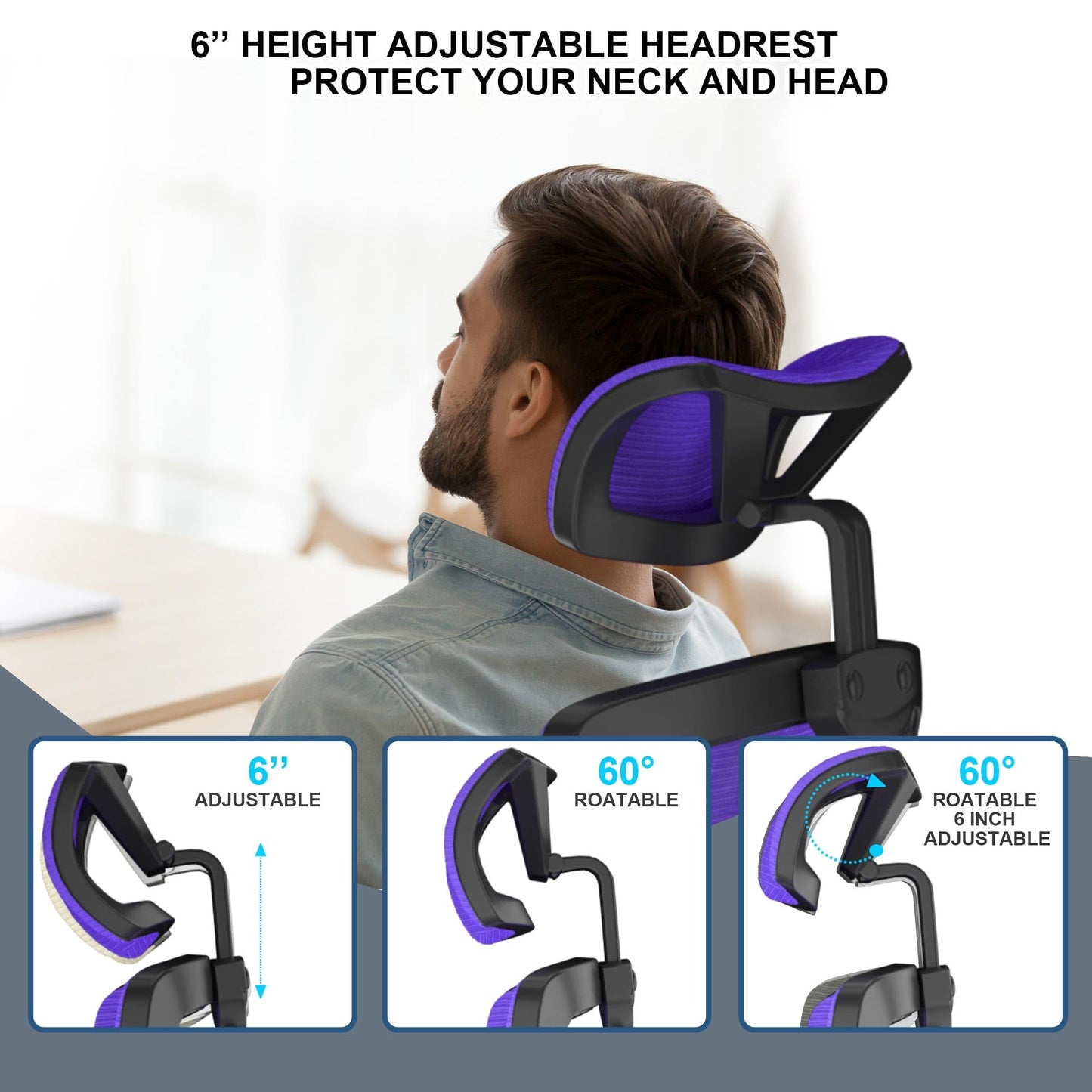 𝑯𝑶𝑴𝑬 𝑶𝑭𝑭𝑰𝑪𝑬 𝑪𝑯𝑨𝑰𝑹, Ergonomic Mesh Desk Chair, High Back Computer Chair- Adjustable Headrest with Flip-Up Arms, Lumbar Support, Swivel Executive Task Chair (Modern, White)