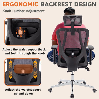 Big and Tall Office Chair 450lbs Ergonomic Mesh Office Desk Chair with 4d Armrests Adjustable Lumbar Support Rocking Executive Computer Chair for Heavy People Upgraded Caster Wheels with Headrest