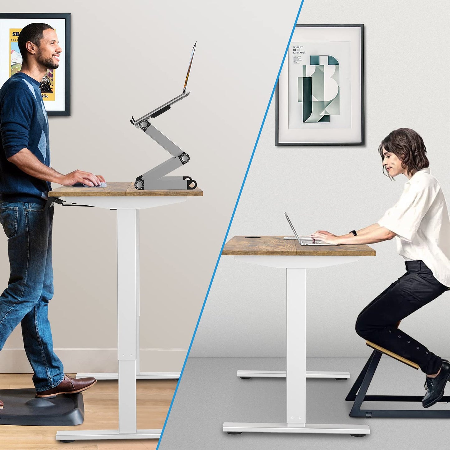 ADVWIN Ergonomic Standing Desk 28"-45" Height Adjustable Electric Sit Stand Desks with Smart Memory Lifting Sturdy Tabletop Motor Computer Workstation for Home, Office, Gaming (Walnut Top Black Legs)