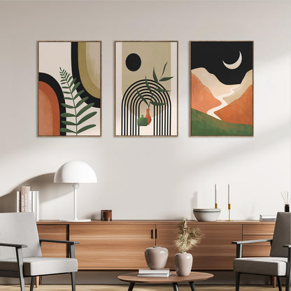 Gisipameis Boho Wall Art Set of 3 Mid Century Modern Wall Decor Framed Canvas Print 12"x16" Minimalist Wall Art Geometric Abstract Modern Neutral Boho Wall Art Decor for Living Room Bathroom