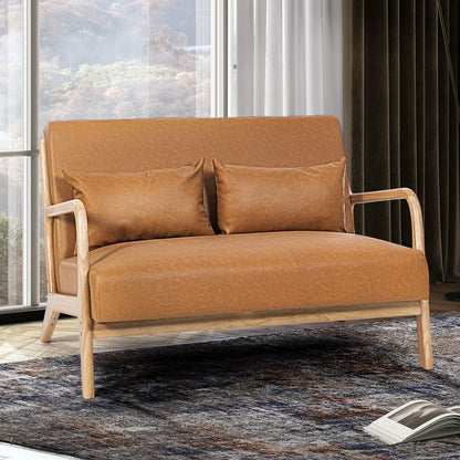 Furb 2 Seater Sofa - Brown Leather Lounge Sofa, Faux Leather Couch with Cushions, Sofa for Living Room