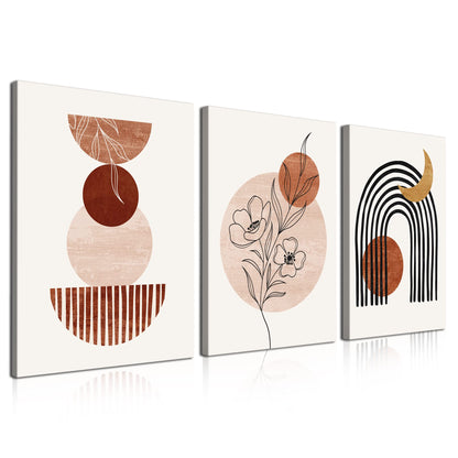 Gisipameis Boho Wall Art Set of 3 Mid Century Modern Wall Decor Framed Canvas Print 12"x16" Minimalist Wall Art Geometric Abstract Modern Neutral Boho Wall Art Decor for Living Room Bathroom