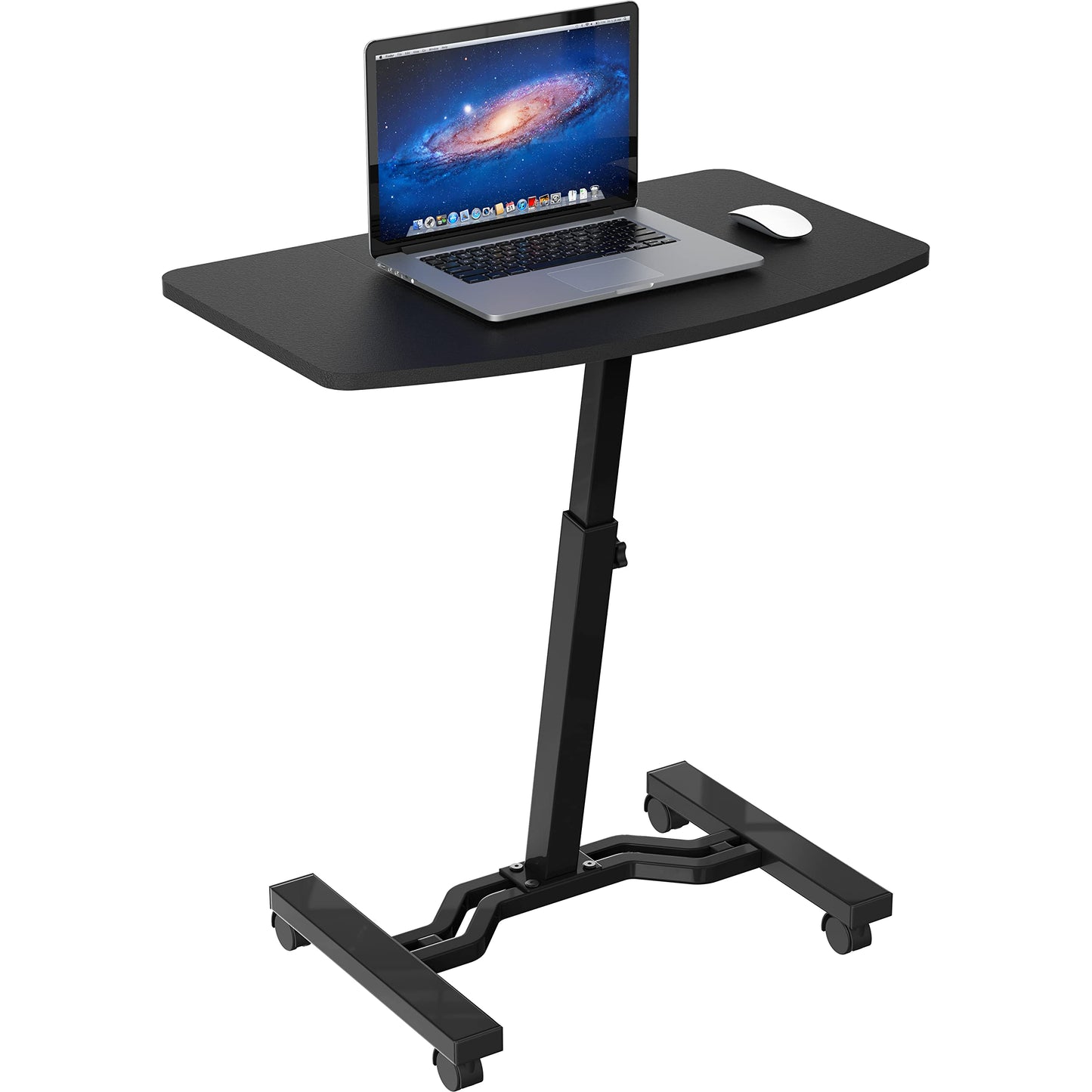 SHW Height Adjustable Laptop Stand Cart with Tilting Desktop and Side Shelf, Black