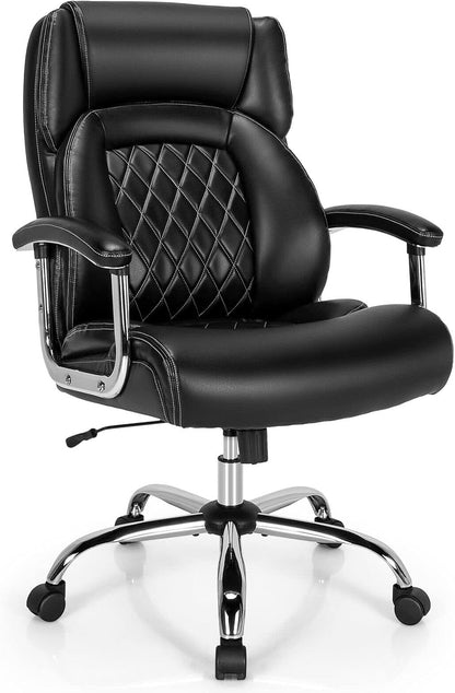 Giantex Big & Tall Office Chair 230KG, Height Adjustable Executive Chair, Swivel Task Chair with Upgraded Padded Armrest, Computer Desk Chair with Metal Base, Rocking Backrest, Extra Wide Seat, Black