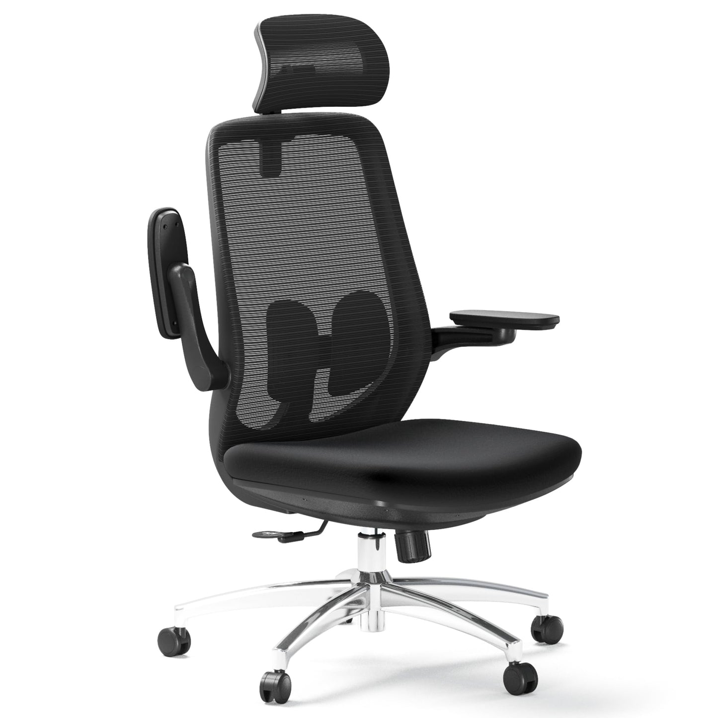 LarkLeaves Ergonomic Office Chair with Flip-Up Arms, Office Chair with Adjustable Lumbar Support and Headrest, Gaming Chair with Thick Cushion, Computer Chair for Home Office, Mesh Back Study Chair