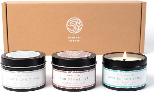 Natural Soy Candle Gift Set Made in Australia - 3 x 90g Scented Aromatherapy Candle Travel Tin Pack - Hand Poured on The Sunshine Coast (Christmas)