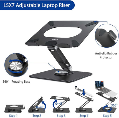 BESIGN LSX7 Laptop Stand with 360° Rotating Base, Ergonomic Adjustable Notebook Stand, Riser Holder Computer Stand Compatible with Air, Pro, Dell, HP, Lenovo More 10-15.6" Laptops (Black)