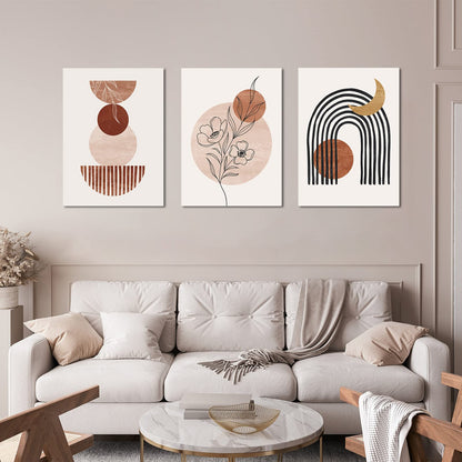 Gisipameis Boho Wall Art Set of 3 Mid Century Modern Wall Decor Framed Canvas Print 12"x16" Minimalist Wall Art Geometric Abstract Modern Neutral Boho Wall Art Decor for Living Room Bathroom