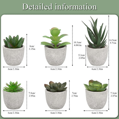 Artificial Succulent Plants Set of 6，Artificial Potted Plants Fake，Realistic Greenery Mini Faux Plant for Home, Office, Party Favor, Wedding Decor