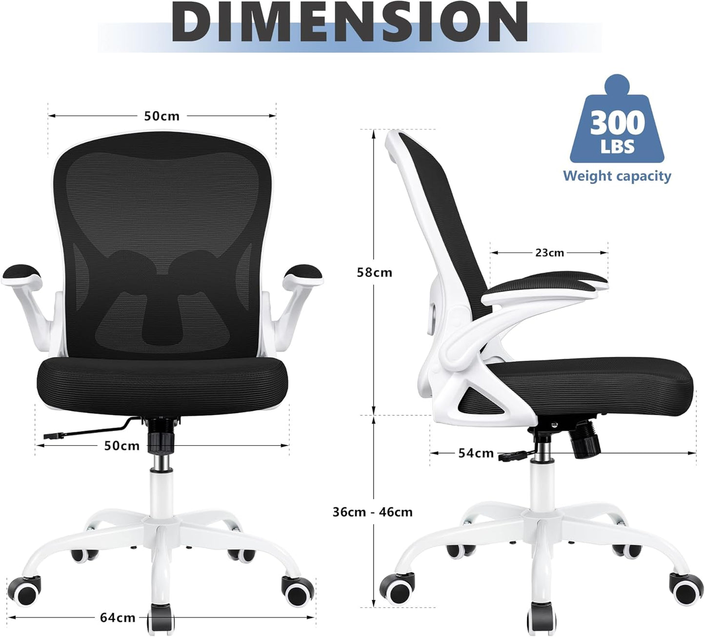 Winrise Office Chair Desk Chair, Ergonomic Mesh Computer Chair Home Office Desk Chairs, Swivel Task Chair Mid Back Breathable Rolling Chair with Adjustable Lumbar Support Flip Up Armrest (White)