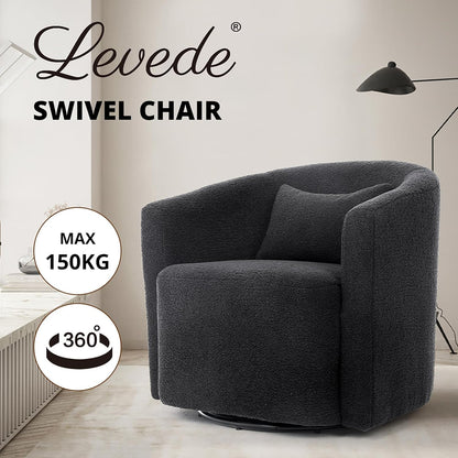 LEVEDE Round Swivel Chair for Living Room - Comfortable Round Sofa Chair Swivel with Boucle Fabric, Includes A Cozy Lumbar Pillow, Swivel Barrel Chair (70cm x 78cm x 72cm, Beige)