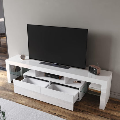 ELEGANT TV Cabinet Furniture with LED Lighting, 200cm High Gloss Black Entertainment Unit