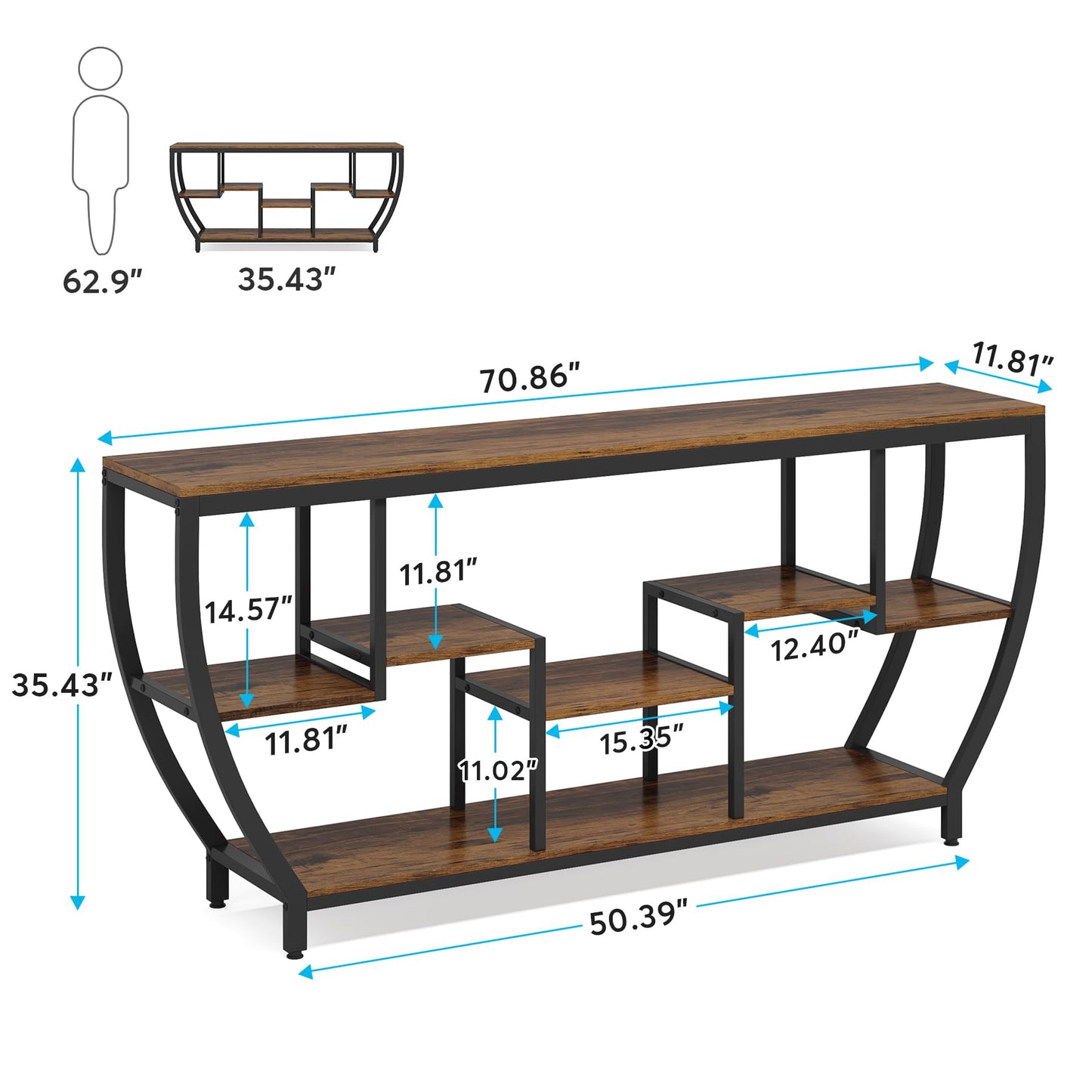 Tribesigns 70.9 Inch Long Sofa Table with Shelves, Rustic Console Table with Storage, Industrial Entryway Table TV Stand, Behind Couch Table Accent Tables for Living Room, Hallway, Foyer Furniture