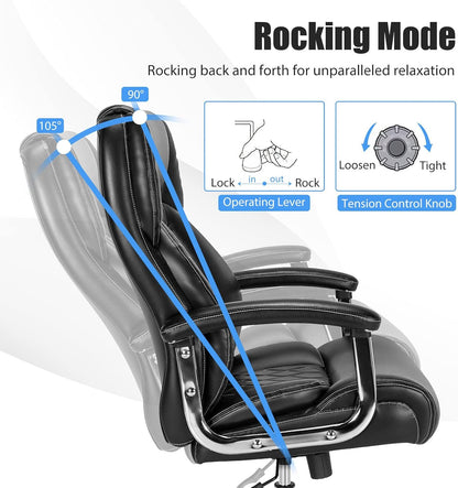 Giantex Big & Tall Office Chair 230KG, Height Adjustable Executive Chair, Swivel Task Chair with Upgraded Padded Armrest, Computer Desk Chair with Metal Base, Rocking Backrest, Extra Wide Seat, Black