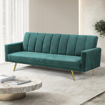 LEVEDE 3 Seater Sofa Bed Convertible, Velvet Loveseat Sofa Couch, Recliner Sofa Lounge with 3 Adjustable Backrest Positions, Spare Bed for Guest, Load Up to 220kg (197cm, Green)