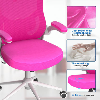 𝑯𝑶𝑴𝑬 𝑶𝑭𝑭𝑰𝑪𝑬 𝑪𝑯𝑨𝑰𝑹, Ergonomic Mesh Desk Chair, High Back Computer Chair- Adjustable Headrest with Flip-Up Arms, Lumbar Support, Swivel Executive Task Chair (Modern, White)