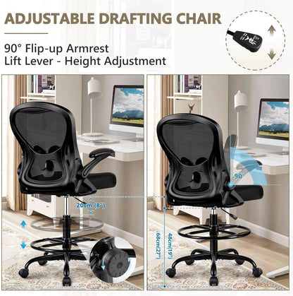 Winrise Office Chair Desk Chair, Ergonomic Mesh Computer Chair Home Office Desk Chairs, Swivel Task Chair Mid Back Breathable Rolling Chair with Adjustable Lumbar Support Flip Up Armrest (White)