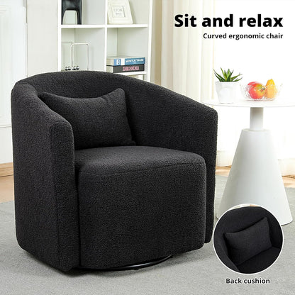 LEVEDE Round Swivel Chair for Living Room - Comfortable Round Sofa Chair Swivel with Boucle Fabric, Includes A Cozy Lumbar Pillow, Swivel Barrel Chair (70cm x 78cm x 72cm, Beige)