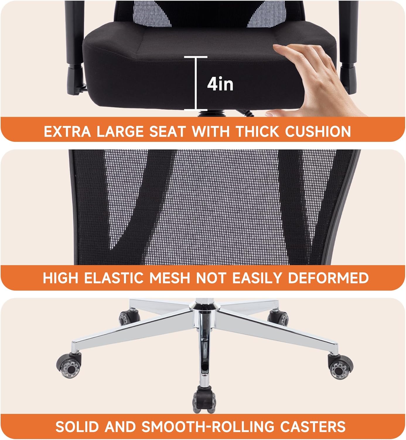 Big and Tall Office Chair 450lbs Ergonomic Mesh Office Desk Chair with 4d Armrests Adjustable Lumbar Support Rocking Executive Computer Chair for Heavy People Upgraded Caster Wheels with Headrest