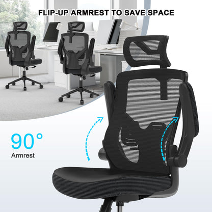 𝑯𝑶𝑴𝑬 𝑶𝑭𝑭𝑰𝑪𝑬 𝑪𝑯𝑨𝑰𝑹, Ergonomic Mesh Desk Chair, High Back Computer Chair- Adjustable Headrest with Flip-Up Arms, Lumbar Support, Swivel Executive Task Chair (Modern, White)