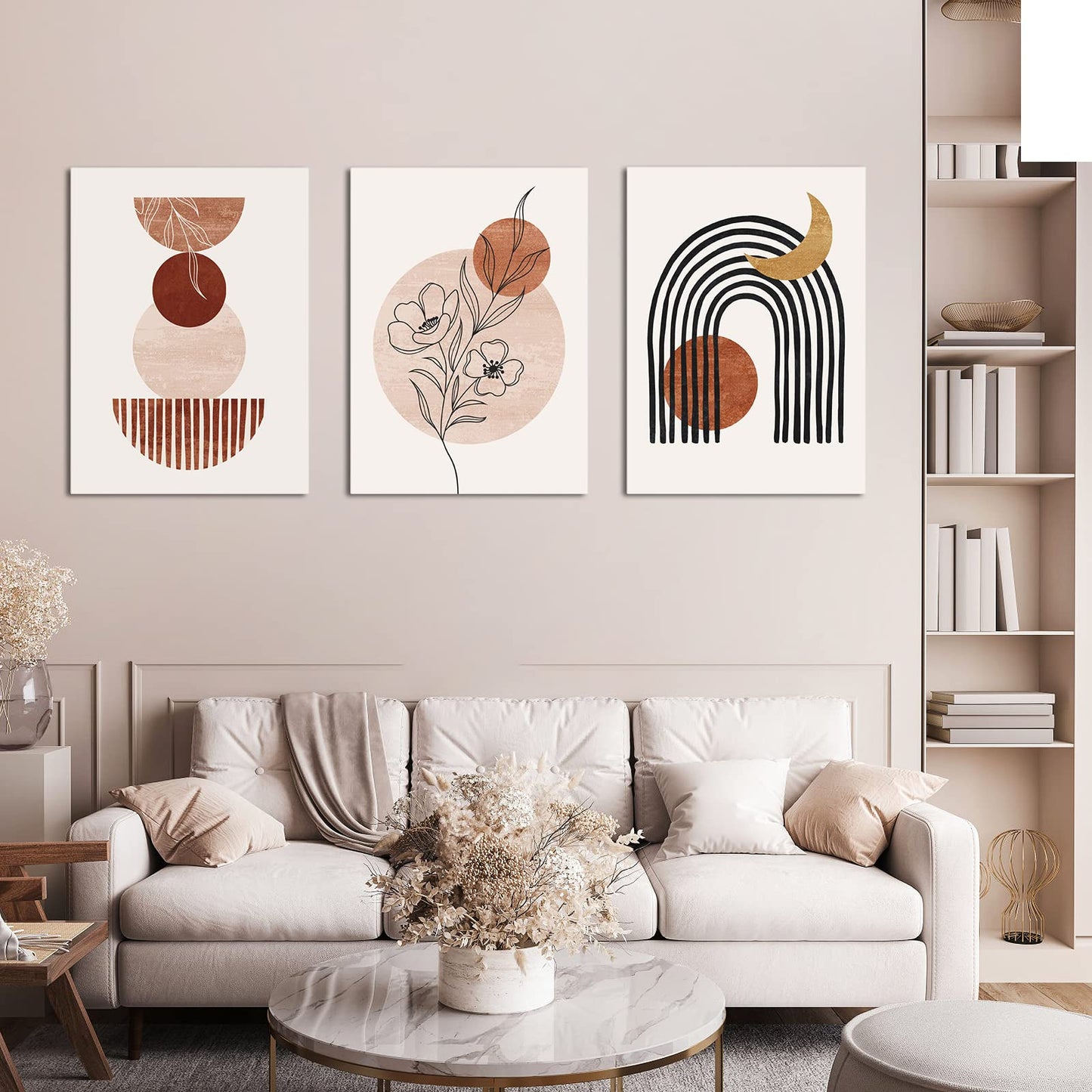 Gisipameis Boho Wall Art Set of 3 Mid Century Modern Wall Decor Framed Canvas Print 12"x16" Minimalist Wall Art Geometric Abstract Modern Neutral Boho Wall Art Decor for Living Room Bathroom