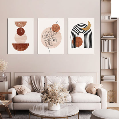 Gisipameis Boho Wall Art Set of 3 Mid Century Modern Wall Decor Framed Canvas Print 12"x16" Minimalist Wall Art Geometric Abstract Modern Neutral Boho Wall Art Decor for Living Room Bathroom