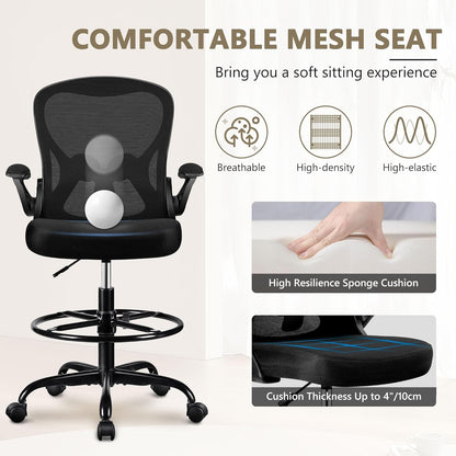 Winrise Office Chair Desk Chair, Ergonomic Mesh Computer Chair Home Office Desk Chairs, Swivel Task Chair Mid Back Breathable Rolling Chair with Adjustable Lumbar Support Flip Up Armrest (White)