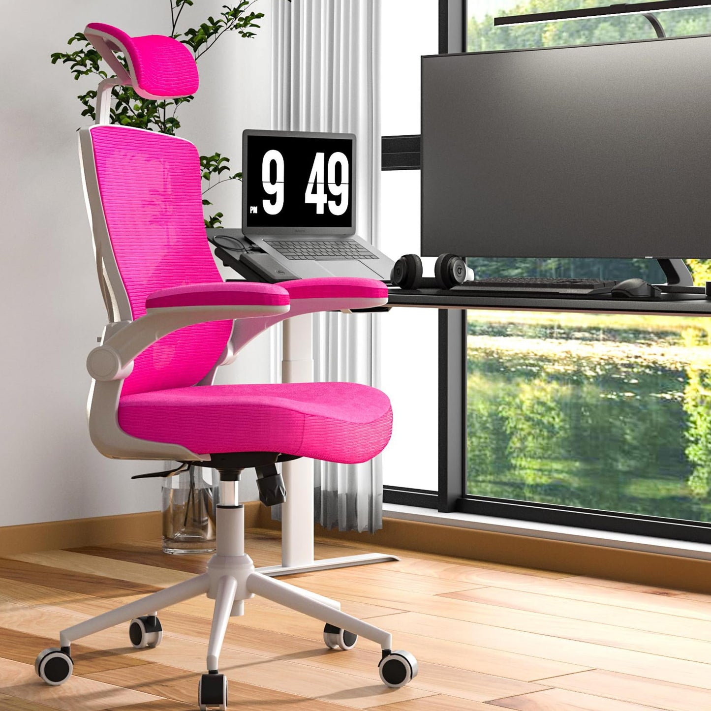 𝑯𝑶𝑴𝑬 𝑶𝑭𝑭𝑰𝑪𝑬 𝑪𝑯𝑨𝑰𝑹, Ergonomic Mesh Desk Chair, High Back Computer Chair- Adjustable Headrest with Flip-Up Arms, Lumbar Support, Swivel Executive Task Chair (Modern, White)