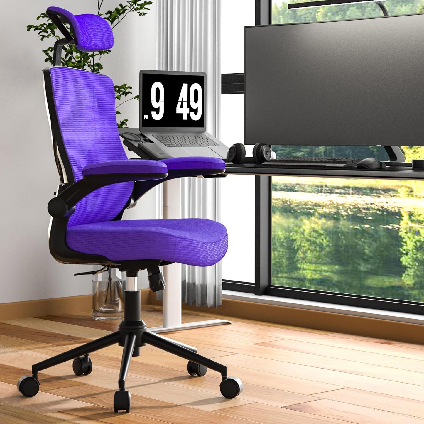 𝑯𝑶𝑴𝑬 𝑶𝑭𝑭𝑰𝑪𝑬 𝑪𝑯𝑨𝑰𝑹, Ergonomic Mesh Desk Chair, High Back Computer Chair- Adjustable Headrest with Flip-Up Arms, Lumbar Support, Swivel Executive Task Chair (Modern, White)