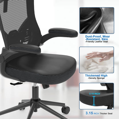 𝑯𝑶𝑴𝑬 𝑶𝑭𝑭𝑰𝑪𝑬 𝑪𝑯𝑨𝑰𝑹, Ergonomic Mesh Desk Chair, High Back Computer Chair- Adjustable Headrest with Flip-Up Arms, Lumbar Support, Swivel Executive Task Chair (Modern, White)