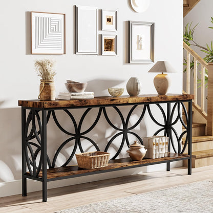 Tribesigns 70.9-Inch Narrow Sofa Table, Industrial Long Sofa Table Behind Couch, Entry Console Table with Storage for Entryway, Living Room, Foyer, Unique Design, Rustic Brown