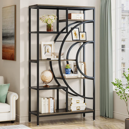 Tribesigns 71 inches Geometric Bookcase, Industrial 8-Tiers Bookshelves, Rustic Etagere Bookcase with Metal Frame, Tall Freestanding Open Storage Shelving Units for Home Office, Living Room