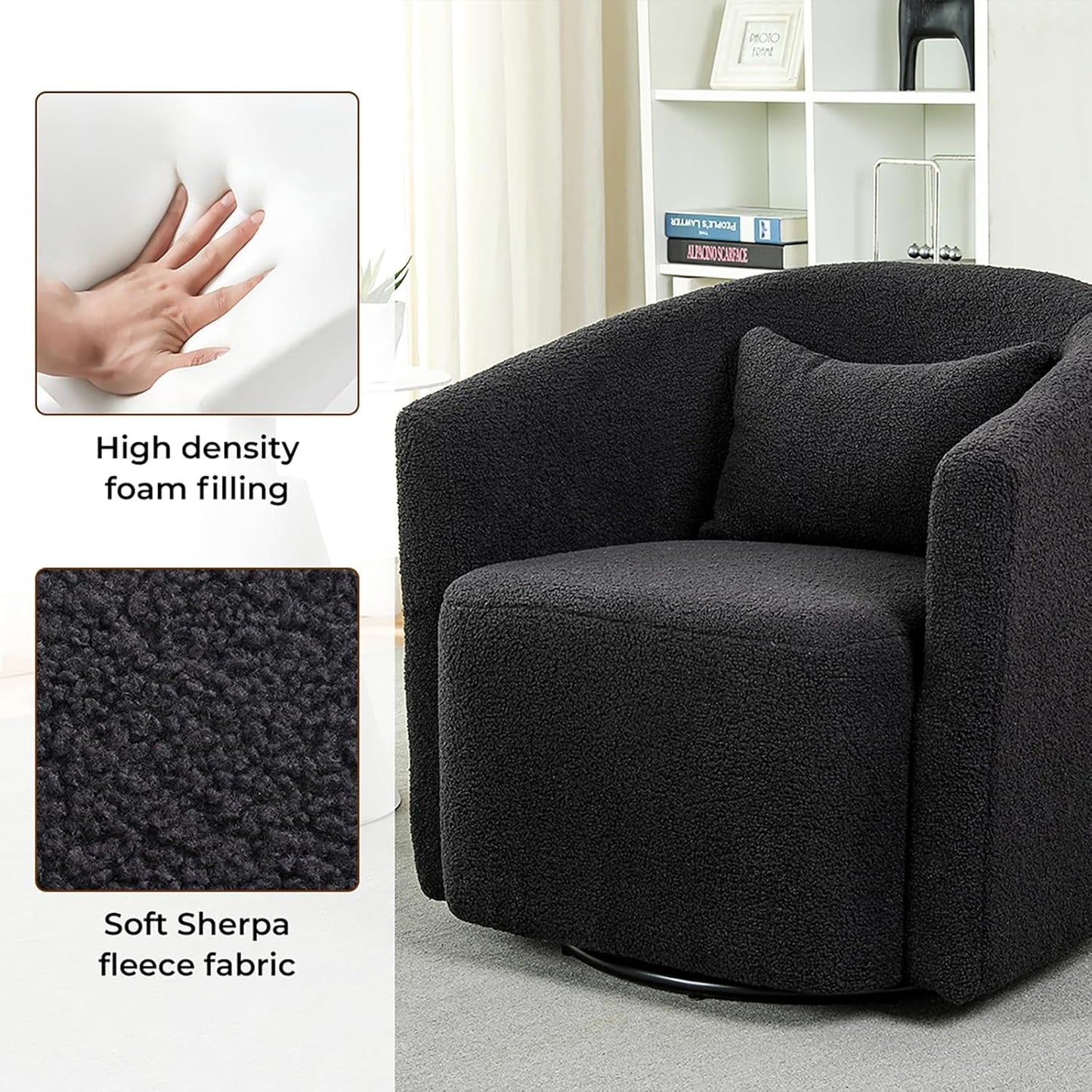 LEVEDE Round Swivel Chair for Living Room - Comfortable Round Sofa Chair Swivel with Boucle Fabric, Includes A Cozy Lumbar Pillow, Swivel Barrel Chair (70cm x 78cm x 72cm, Beige)