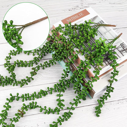 CEWOR 4pcs Artificial Succulents Hanging Plants Fake String of Pearls (40cm Each Length)