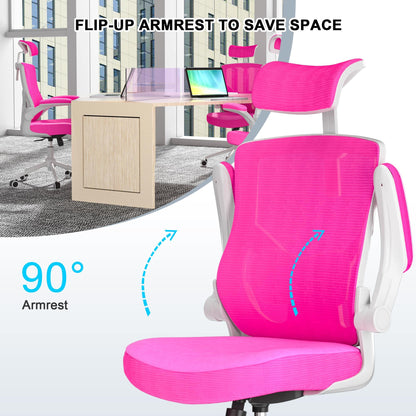 𝑯𝑶𝑴𝑬 𝑶𝑭𝑭𝑰𝑪𝑬 𝑪𝑯𝑨𝑰𝑹, Ergonomic Mesh Desk Chair, High Back Computer Chair- Adjustable Headrest with Flip-Up Arms, Lumbar Support, Swivel Executive Task Chair (Modern, White)