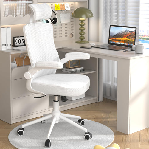 𝑯𝑶𝑴𝑬 𝑶𝑭𝑭𝑰𝑪𝑬 𝑪𝑯𝑨𝑰𝑹, Ergonomic Mesh Desk Chair, High Back Computer Chair- Adjustable Headrest with Flip-Up Arms, Lumbar Support, Swivel Executive Task Chair (Modern, White)