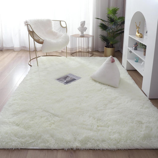 Offizon Soft and Fluffy Area Rug, 8x10 Feet Beige Furry Smooth Indoor Decor, Carpets for Living Room, Kid’s Room (Beige)