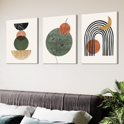 Gisipameis Boho Wall Art Set of 3 Mid Century Modern Wall Decor Framed Canvas Print 12"x16" Minimalist Wall Art Geometric Abstract Modern Neutral Boho Wall Art Decor for Living Room Bathroom